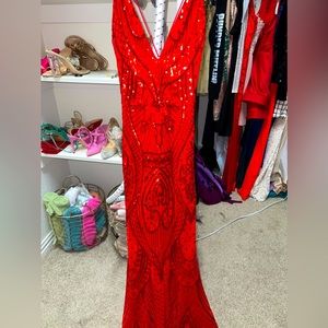 Long body con shear sequence dress